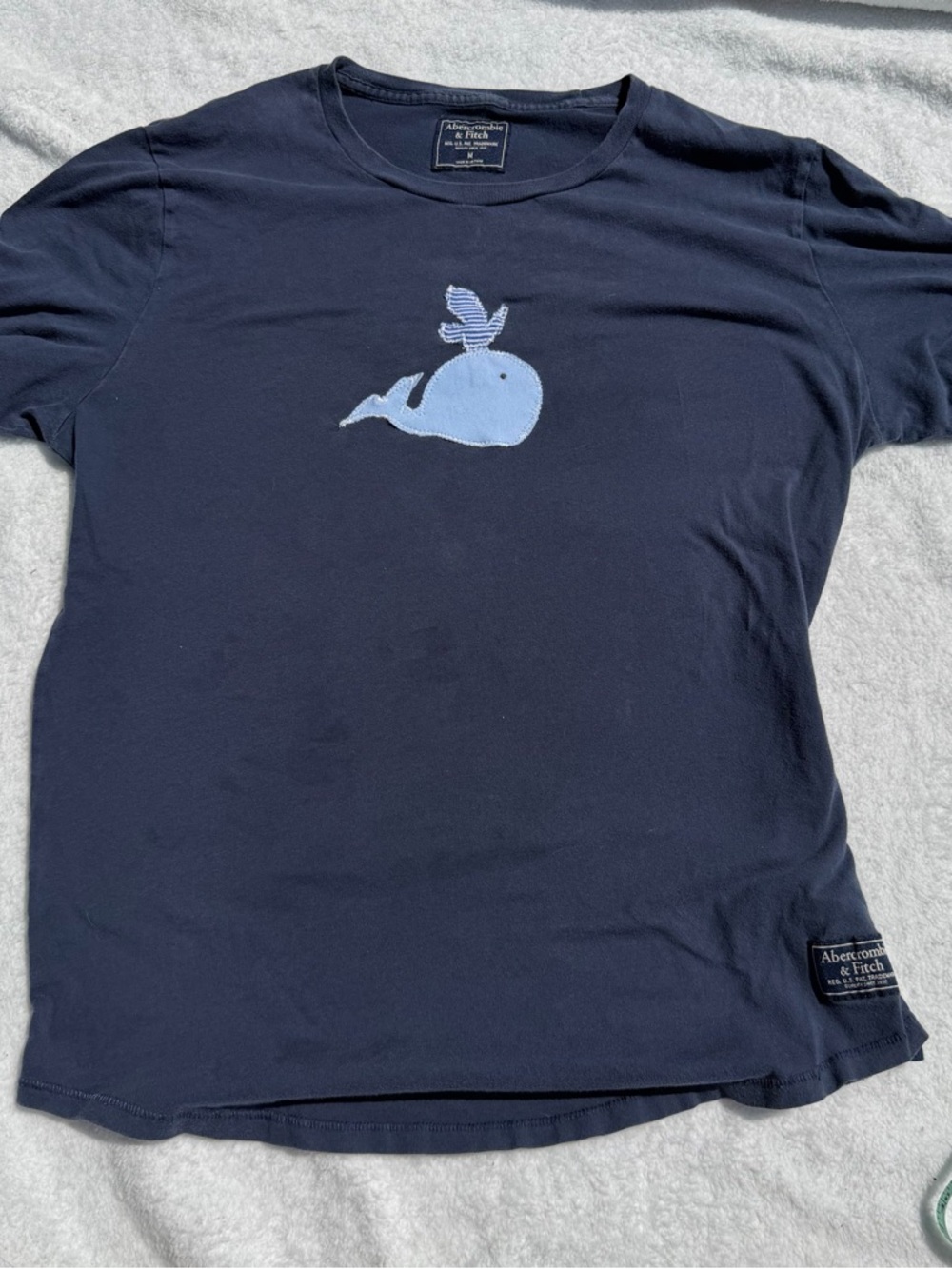 Abercrombie & Fitch Navy Tee with Light Blue Whale appliqué